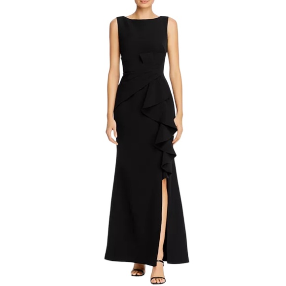 Eliza J Sleeveless Cascading-Ruffle Gown Black size 6 NEW - Picture 2 of 11